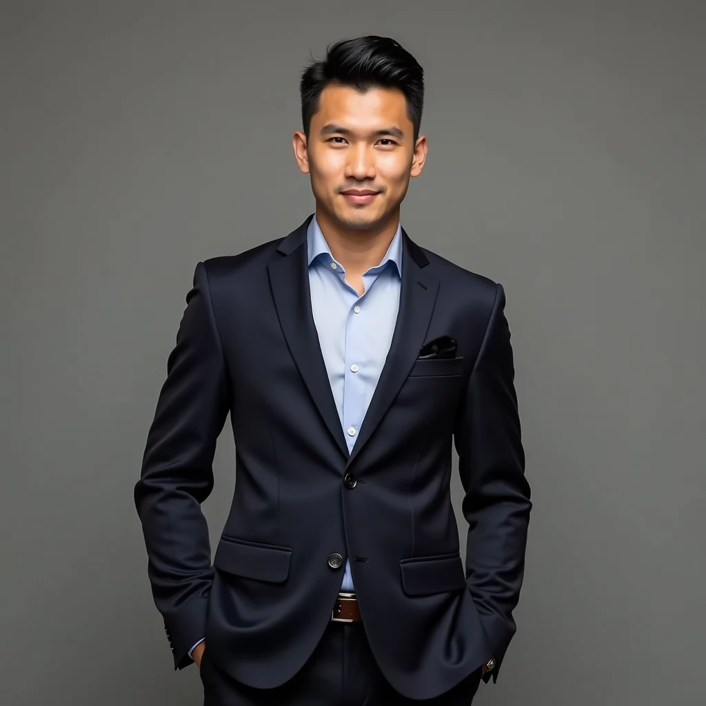 Asian men in suit, looking confident