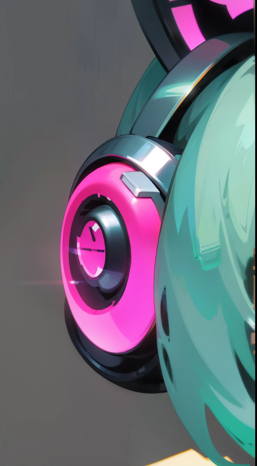 Character illustration, metallic texture of headphones, glowing, detailed, high definition