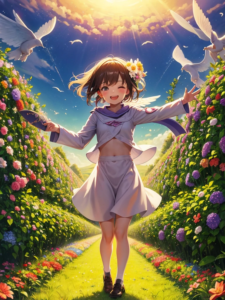 angel art, everyone jumps, smiles, joy, heaven, love, flower garden, happiness, light, lassen