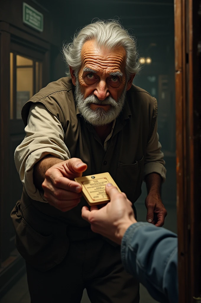 Old man handing over ticket