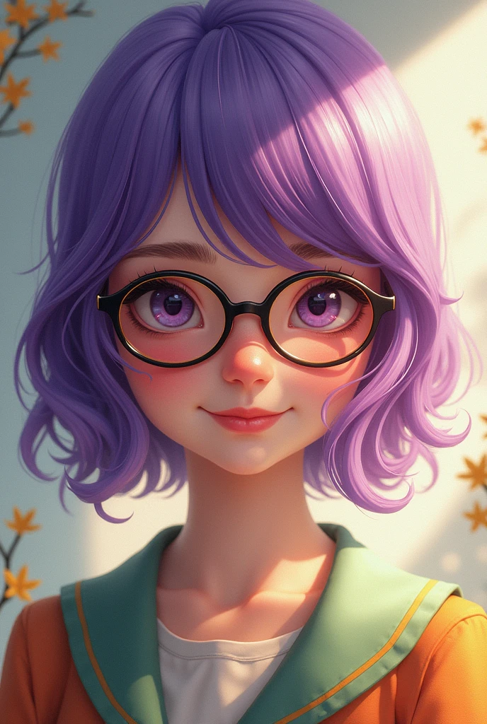 Une fille cheveux violets avec de lunettes qui aime les patates douces