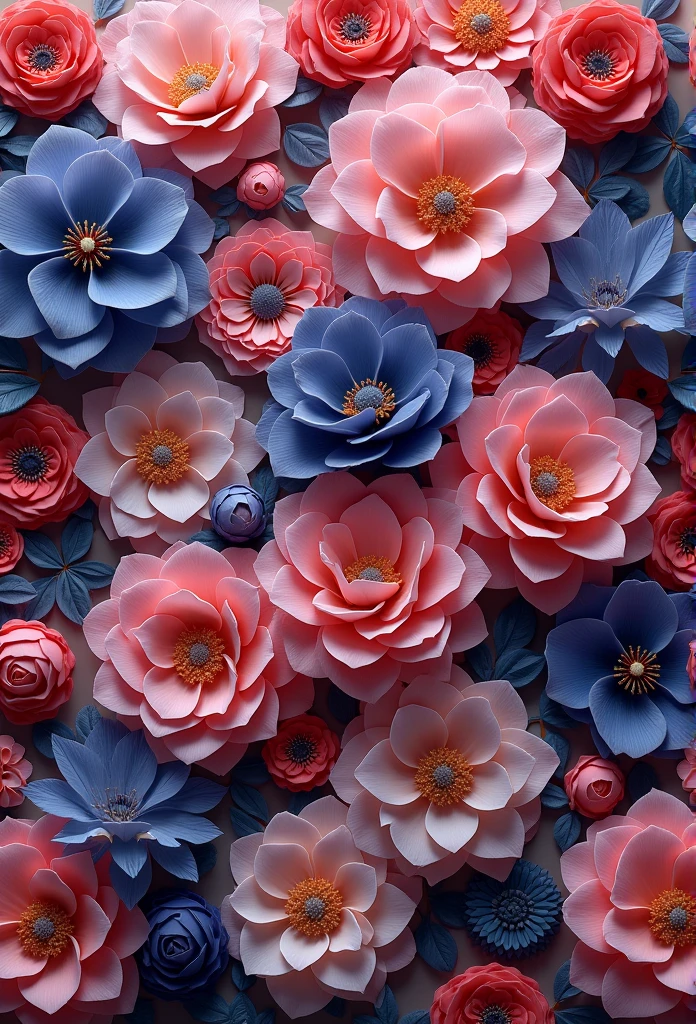 Beautiful repeating floral pattern in a jewel tone, the 3 d effect, Hyper-photorealism , Pinterest, Hex code color is 5ABCB9, 63E2C6, FB6376, 613F75, Only 0C6291, flow, wallpaper, artistic