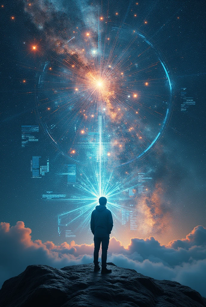 Cover for a book about technologies of psychology and the meaning of life in physics! Technological, Against the backdrop of space, reason and artificial intelligence! technologies!