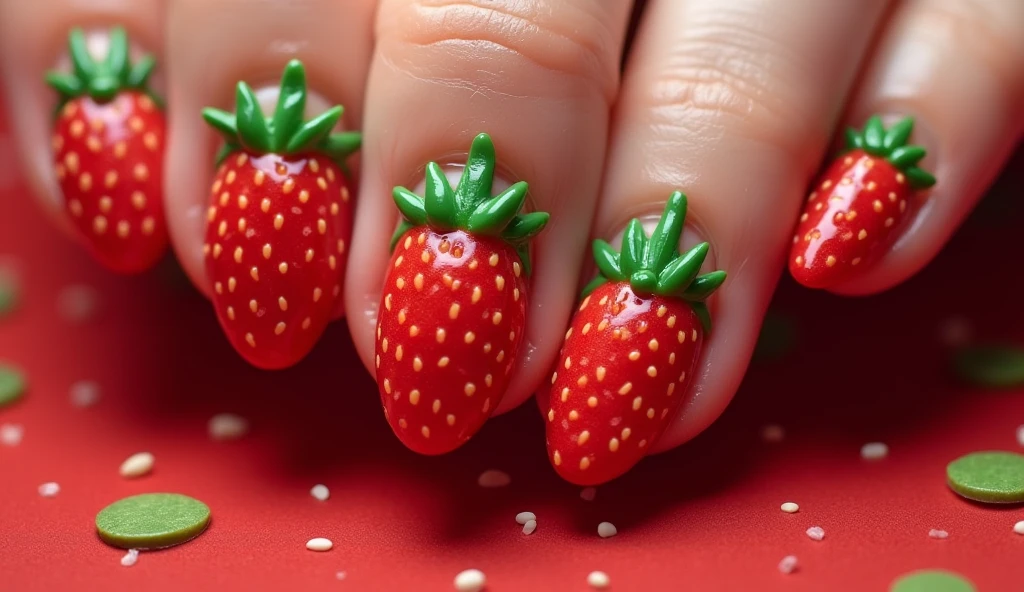 Make me modern nails that are inspired by straeberrys