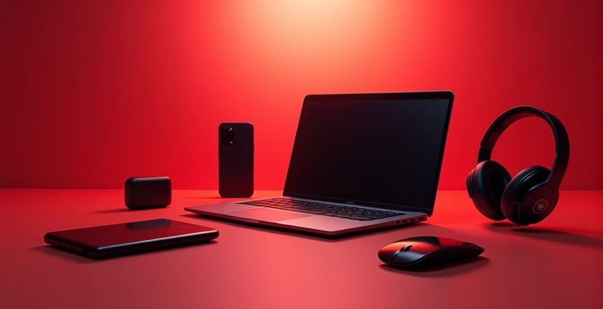 i am making a website i need image for my slider it is a laptop shop so picture with laptop accessories etc with some low red theme also have mobile in it