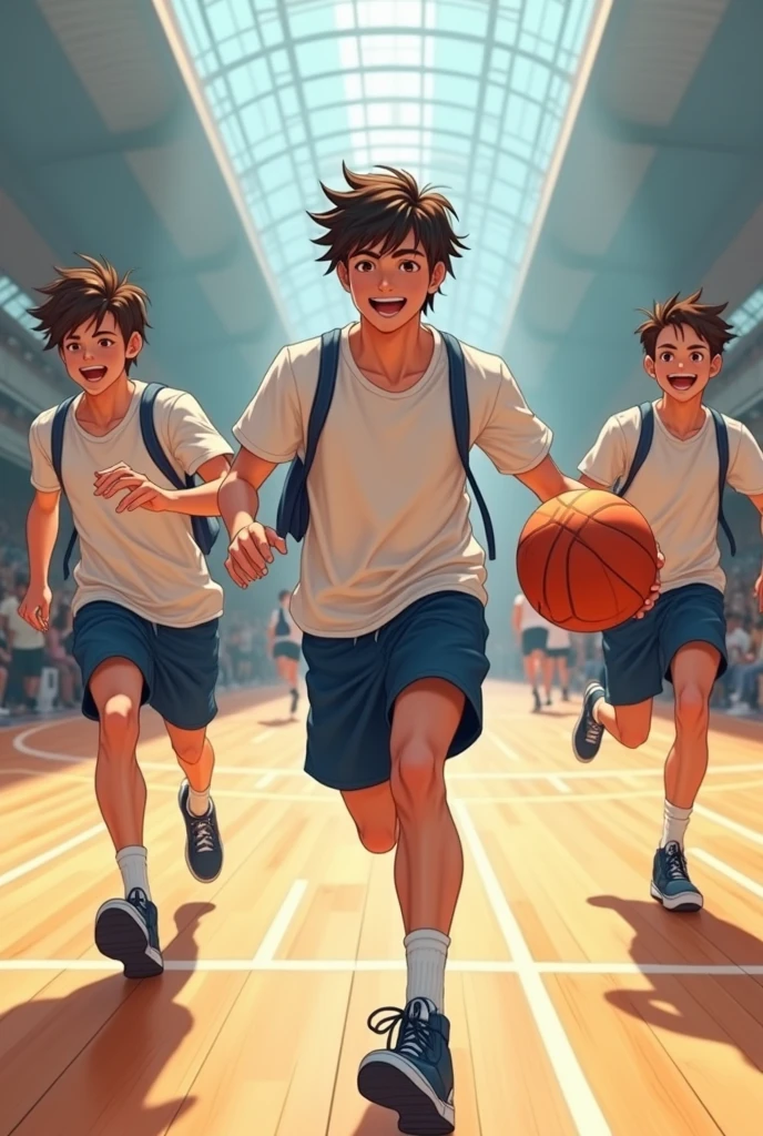 High school boys、uniform、Roll up the legs of the pants、gym、basket、Handsome、refreshing