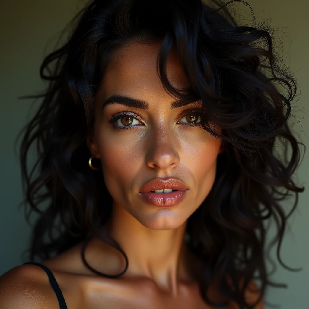 une femme cubaine peau mate yeux brun cheveux noir