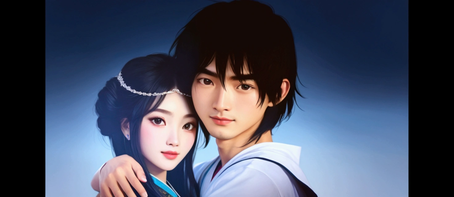 Chinese ethnic, couple, black hair, short skirt, realistic face, 4K