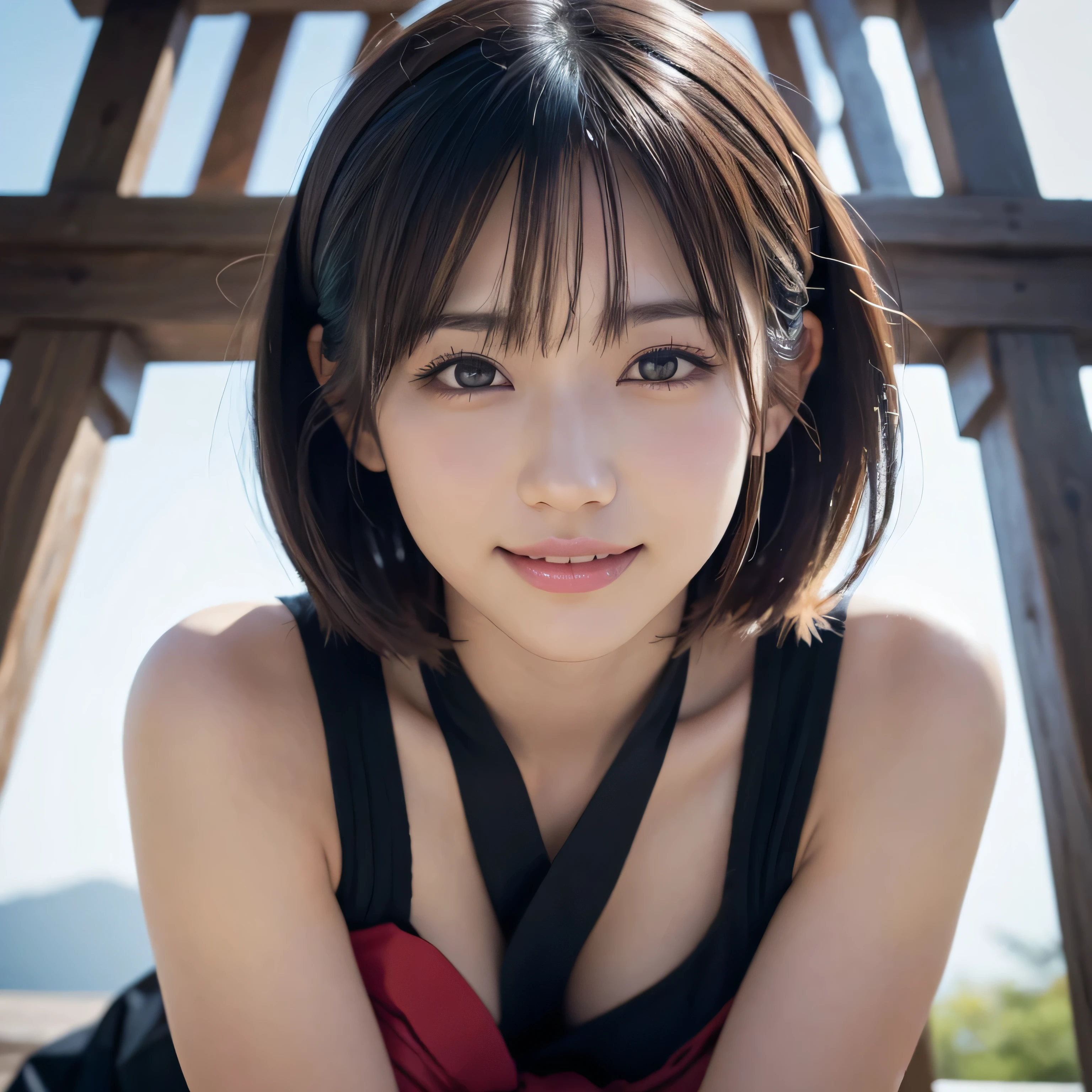 1people,(Wearing colorful stage costumes:1.2),Very beautiful Japanese idol portraits,Face close-up,(RAW Photos,Highest quality),(Genuine,Genuineistic:1.4),(masterpiece),Very delicate and beautiful,Very detailed,2k wallpaper,wonderful,In detail,Highly detailed CG Unity 8K wallpapers,Very detailed,High resolution,Soft Light,Beautiful detailed,Very detailed eyes and face,Beautiful and sophisticated nose,Beautiful and beautiful eyes,Cinema Lighting,(Simple light color background:1.3),(short hair),(Bob),Complete Anatomy,Slender body,Small breasts,smile,｛A sheer black yukata｝、｛Mysterious Shrine｝、｛Large Torii Gate｝、 ｛Morning sunlight filtering through the trees｝、｛Japanese Shrines｝、｛Hair tied up｝、｛sit cross-legged｝、美しいJapanese people women、Sharp focus, Perfect dynamic composition、Tilt your head、Close-up portrait, Model body type、 masterpiece、Highest quality、超High resolution、Ultra-high resolution photos、Smooth upscaled images 、HD resolution,、High Quality Boost,、Contrast Boost、Hyperrealism、Super fine、8k、elegant、 １people、Japanese people women、美しいJapanese people women、Ultra detailed face,、A captivating smile、cute、White skin、Fair skinの美しい肌、Brown eyes、Beautiful symmetrical face、Small face、Age 25、Beautiful black hair、 Beautiful small breasts、Skin between genuine people、Perfect figure、Perfect anatomical figure、whole body photos、Detailed and realistic people bodies、Detailed and realistic skin、Realistic face in every detail、Detailed and realistic eyes、Detailed and realistic lips、Detailed and realistic teeth、Detailed and realistic ears、Detailed and realistic hair、Beautiful Hands、Realistic feet down to the last detail、Realistic breasts down to the last detail、Realistic areola down to the last detail、Realistic nipples down to the last detail、Realistic female genitalia down to the smallest detail、Realistic vagina down to the last detail、Detailed and realistic clitoris、Realistic anus down to the last detail、Thick pubic hair with realistic detail、whole body、whole bodywhite skin、Fair skin、Check and fix the skeleton、Pubic hair is thick、Thick pubic hair、 Completely naked、urination、Pleasant expression、Blushing cheeks and an ecstatic expression, Leaking urine、A sex toy is inserted into the anus、Bun Hair、Wearing sandals、｛Yukata Girls｝、Put your arms behind your back、Open your mouth、 ｛In the mysterious forest｝、Wooden table、｛surrounded with plants｝、