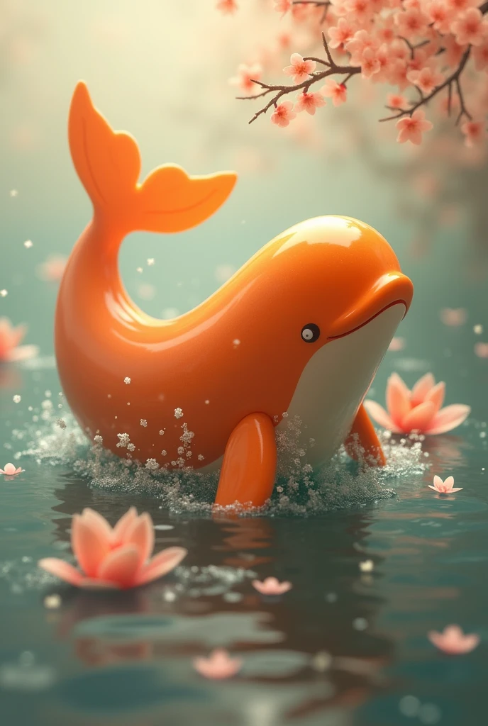 Spring orange beef-flavored whale，great，Quiet，beauty，grace，vivid，Personification