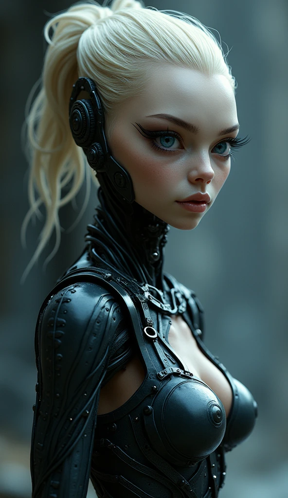 alien biomechanical in stealth suit,blonde, blue eyes, masterpiece, appealing, looking at viewer.