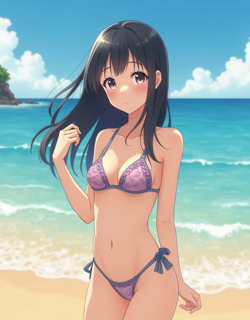 (), micro bikini, at the beach, Japanese realistic girl, photo realistic, 16k, taken with a single-lens reflex camera,