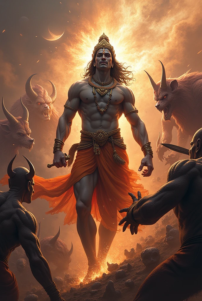 Sri Ram fighting with the crowd of devils depicting powerful fight scene