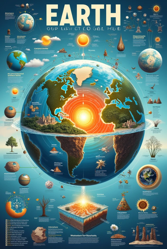 Poster: Design a detailed poster that highlights the main features of Earth's subsystems and their interactions.