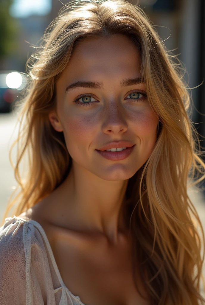 photo brute, une jeune fille de 22 ans, dans la rue, (Réaliste), (photo-Réaliste:1.5), rouge à lèvres,(photo brute, 8k euh, grain de film), eye-liner pointu, Fard à paupières blush avec cils épais, extrêmement délicat et beau, cheveux blond long et lisser (Prise de vue complète du corps:1.6), 8k, éclairage doux, Haute qualité, haute résolution, netteté, extrêmement détaillé, (soleil sur le visage), Beaux yeux détaillés, extrêmement détaillé eyes and face, chef-d'œuvre, Éclairage cinématographique, (Peau très détaillée:1.2), 8k euh, Reflex numérique, éclairage doux, Haute qualité, grain de film, Fujifilm XT3