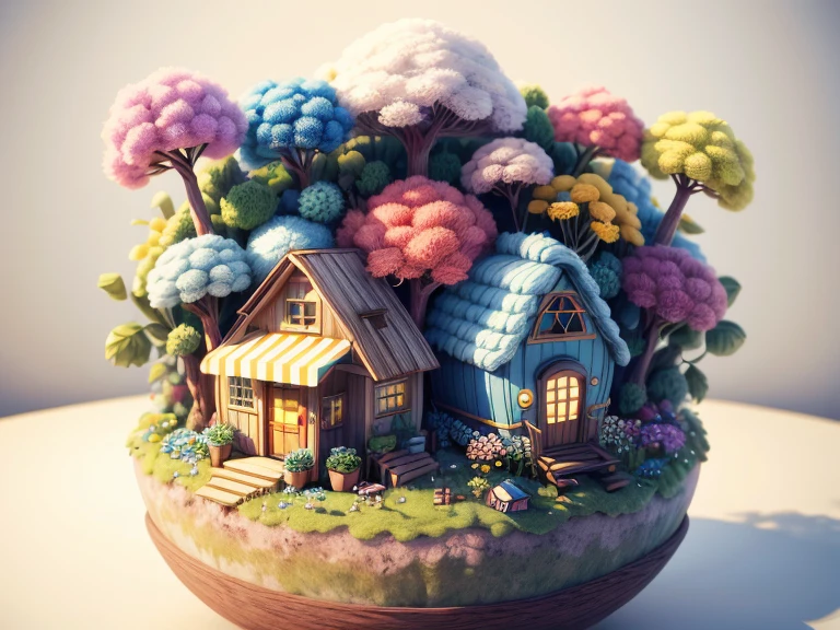 (best quality,4k,8k,highres,masterpiece:1.2),ultra-detailed,realistic:1.37,cute wool felt world,wool knit fabric,cartoon,small houses,farm,camp,warehouse,flower house,super cute,outstanding lighting,volume measurement,author: Jon Klassen,Ghibli Studio style,tilt shift,80mm lens,wide aperture,3D,blender,masterpiece,super detailed