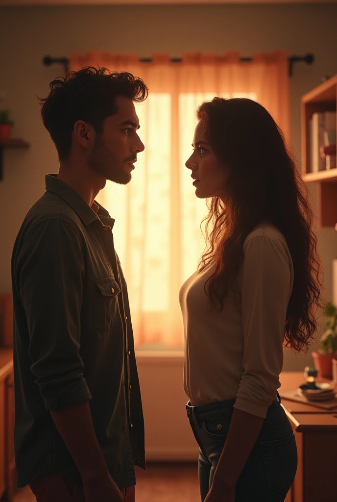 Young male arguing with his wife in house