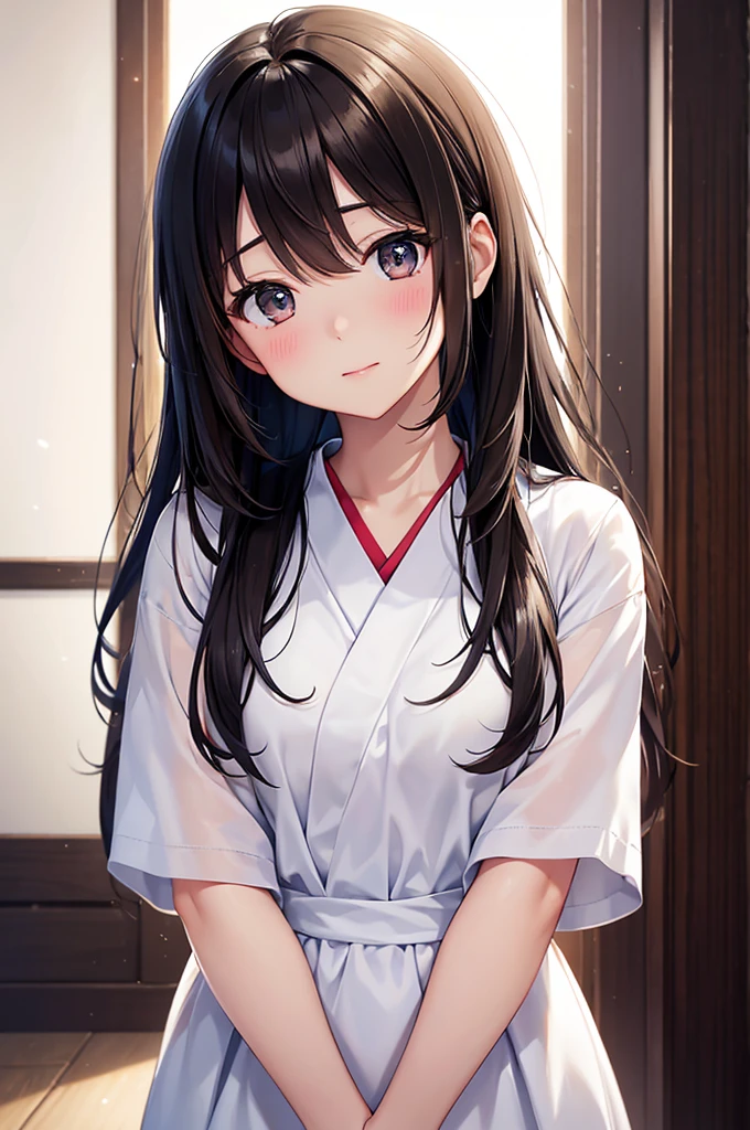 The detailed prompt for this image is as follows。
This image is、A super realistic live-action style portrait of a Japanese beautiful girl。Beautiful Girl、She has a naive and lovely expression、She is depicted making a peace sign with both hands。Her big eyes are deep brown、It shines brightly in the light。Her hair is a natural black color、The slightly messy feel enhances the realism。The skin is very smooth、Soft light is hitting it、Its texture is beautifully expressed。
The background is white-based、Bright and soft light spreads throughout the image、It is designed to make the beautiful girl, the subject, stand out more。Thin fabric clothing、It gives a modest and pure impression while、It highlights her natural charm。
As a photographic technique、Soft lighting using natural light is used for the subject、It realistically expresses the texture of the skin and the sparkle of the eyes。The focal length is set to be slightly shorter、The focus is on the subject's face、The background is slightly blurred、It further emphasizes the beauty of the girl。The photo was taken in a vertical format、Visually well balanced、Overall, it has a clean and transparent finish。
In this prompt、Emphasizing super realistic texture and soft lighting、It is required to bring out the cuteness and cleanliness of the beautiful girl