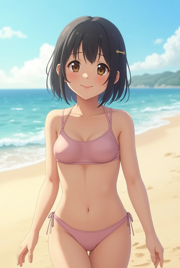 (), real girl, Japanese, micro bikini, at the beach, inosent smile, junior-idol,
