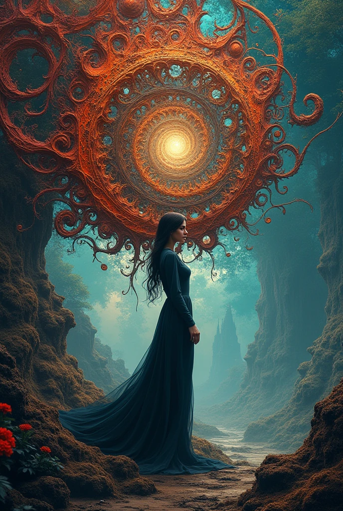 official art, unity 8k wallpaper, very detailed, beautiful and aesthetic, masterpiece, best quality, (zentangle, mandala, tangle, entangle), (fractal art:1.3) , 1 woman, Red flower, very detailed, dynamic angle, cowboy shot, The most beautiful form of chaos, elegant, brutal design, vivid colors, romanticism, james jean, Antono du Robbie, ros tran, Francis Bacon, It was really cold, Adrian Genius, Petra Courtwright, Gerhard Richter, takato yamamoto, ashley wood, atmosphere