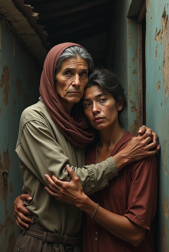 poor woman with her adult son 