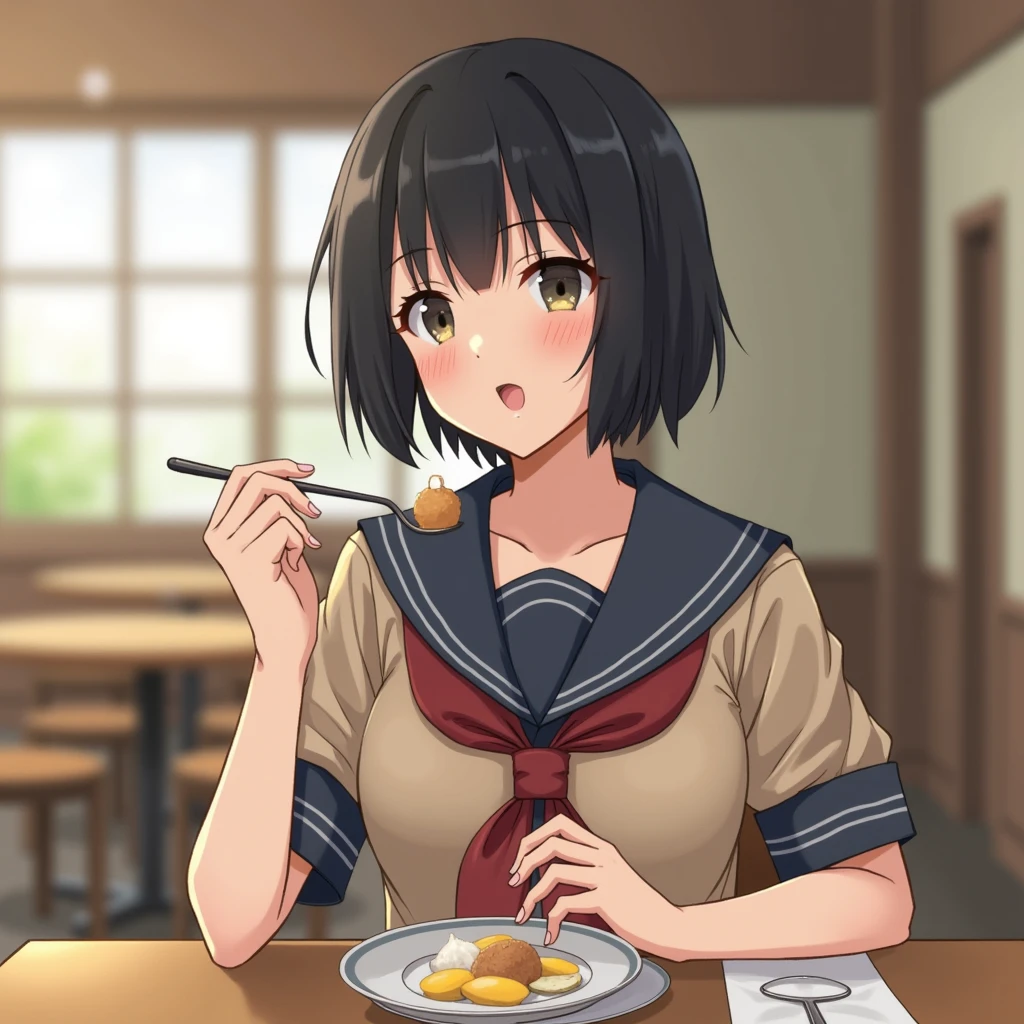 Japanese beauty、human、Eating breakfast with relish、Shortcuts、uniform