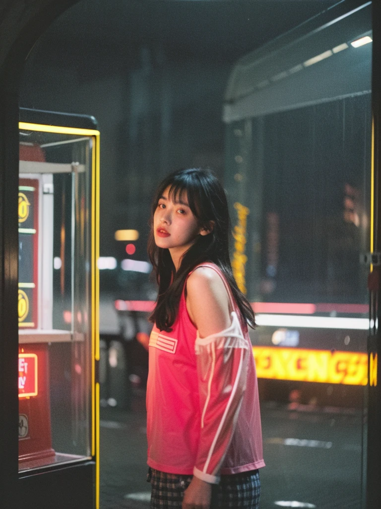 A candid shot on the street, (behind a glass shot:1.5), (best quality:1.5), japanese, 1man, 1girl, 35y a man in casual cloth with short black hair, 25y sweet and chubby girl in pink slipdress and sneakers, take a photo couple in a telephone booth, a man carrying a girl thighs with his arms then giving sex kiss, she has messy mid long bang hair, (lifting posing:1.3), real couple, (having sex:1.3), 120 film looks, (neon light reflection in glass surface:1.3), ambient lighting, night, (rainy outside:1.2), detailed face and eyes, detailed nose and lips, very highly detailed, surreal view, (sharp focus:1.3), shot by mamiya analog film, (aesthetic photography:1.3), (dynamic wide angle:1.3)