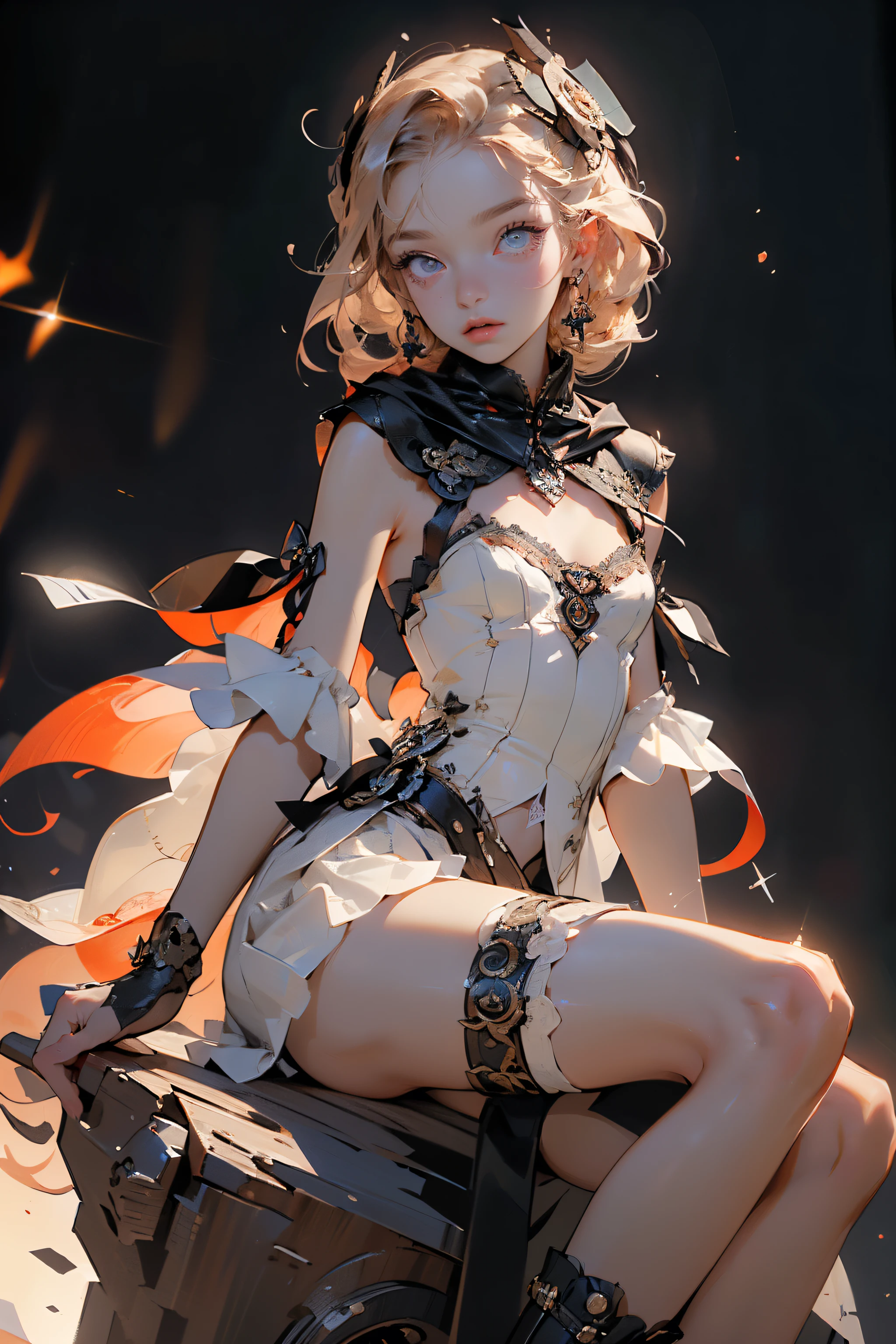 (((masterpiece, Highest quality, Very detailed))), (Mysterious Order's Knight), ((((A floating sword,With digital glitch-like effects on the blade,As if it's rapidly flickering into and out of reality, With a very slight distortion effect around it,Similar to a gravitational lens, Next to her)))), Edwardian/Victorian Era Inspiration, ((Simple yet Refined Armor)), Flowing Lace Trumpet Skirt Paired with Ruffled Petticoat, ((((The face is rich in detail))), (((Very sharp eyes))), Very long eyelashes, Small Breasts, (((flat chest:1.1))), Mystical aesthetics, (Red and white clothes,Exquisitely Detailed Steampunk and Gothic Style), (With hood), Complex lace-up boots