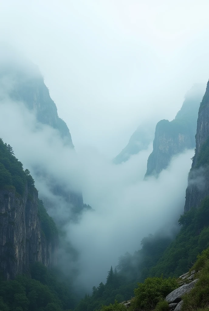 Experience the tranquility of a fog-covered mountain, rendered in stunning ultra HD quality, where every detail of the misty terrain comes to life