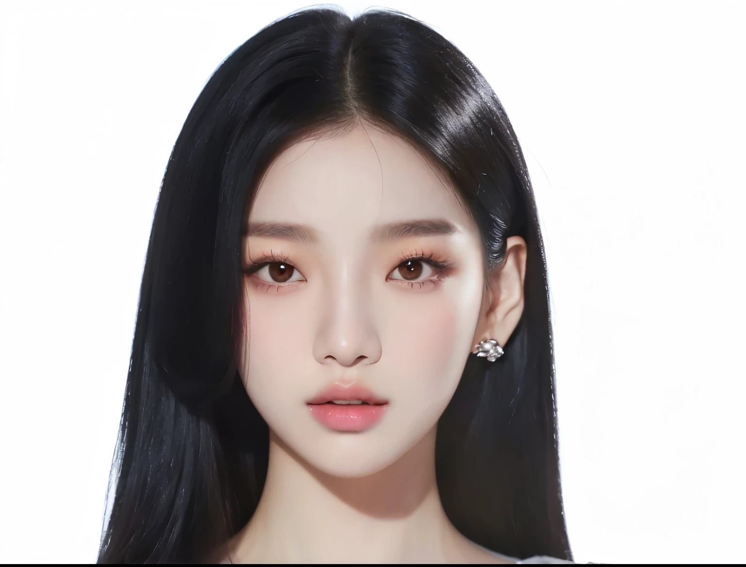 Close-up of a woman with long black hair and a white shirt., Portraits of Korean female idols, digital portrait, Picture of blackpink's Jisoo, digital painting, K-pop idol concept, Inspired by Sim Sa Jung, digital pain, digital sketch, Inspired by Tang Xin Yun Sandara, a Digital Painting, Digital Painting, digital painting, Digital Painting