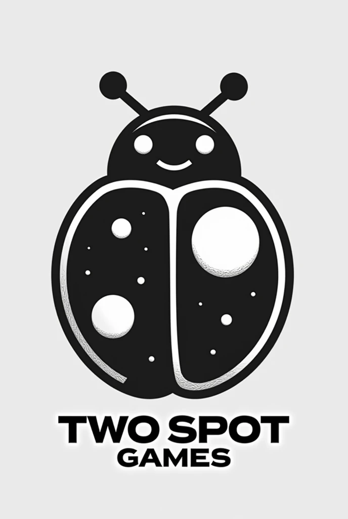 Two spot Ladybug with (TWO SPOT GAMES) name in the picture company logo black and white image