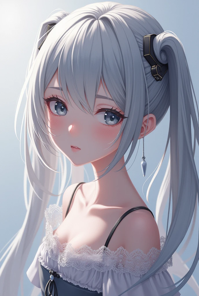 (masterpiece, best quality, high resolution: 1.2), 1 girl, alone, twin tail, gray eyes, upper body, dress, silver hair