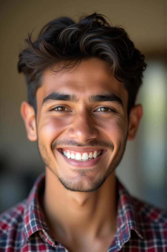A detailed close up shot of a 17 year old afghan boy ,happy