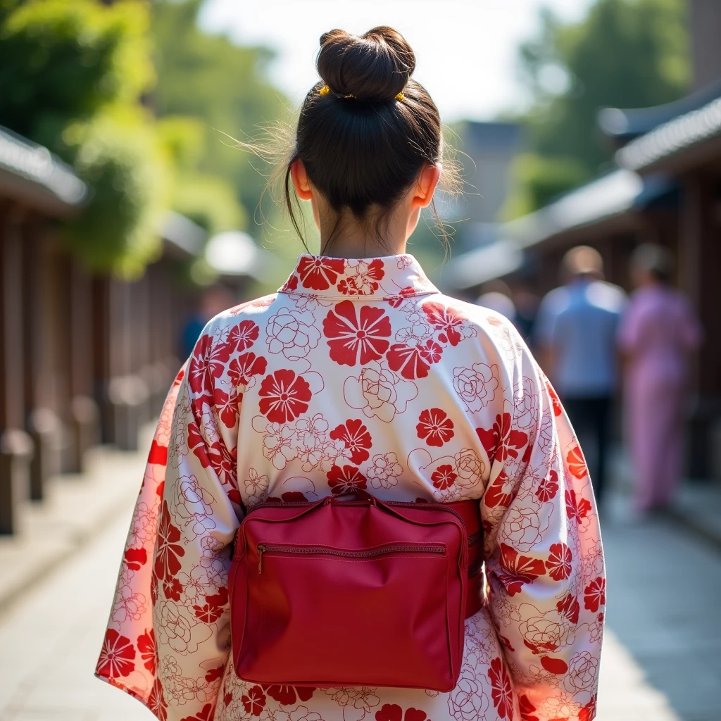 The back view of a person wearing a yukata　College Students