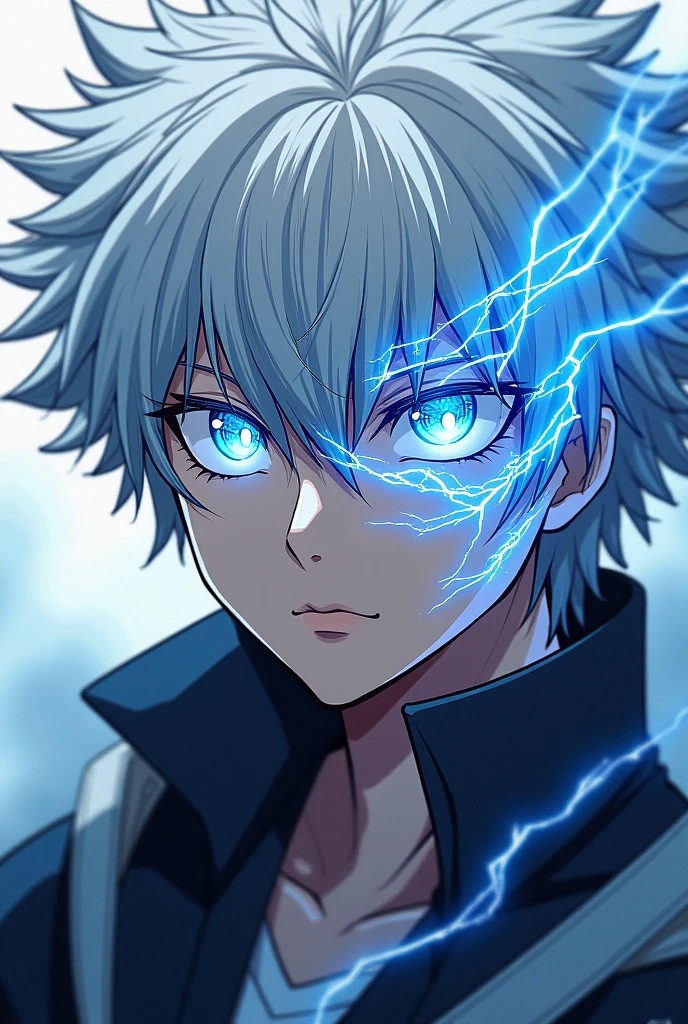 satoru gojo: Bright blue eyes with glowing lines that move like lightning when he uses his powers.