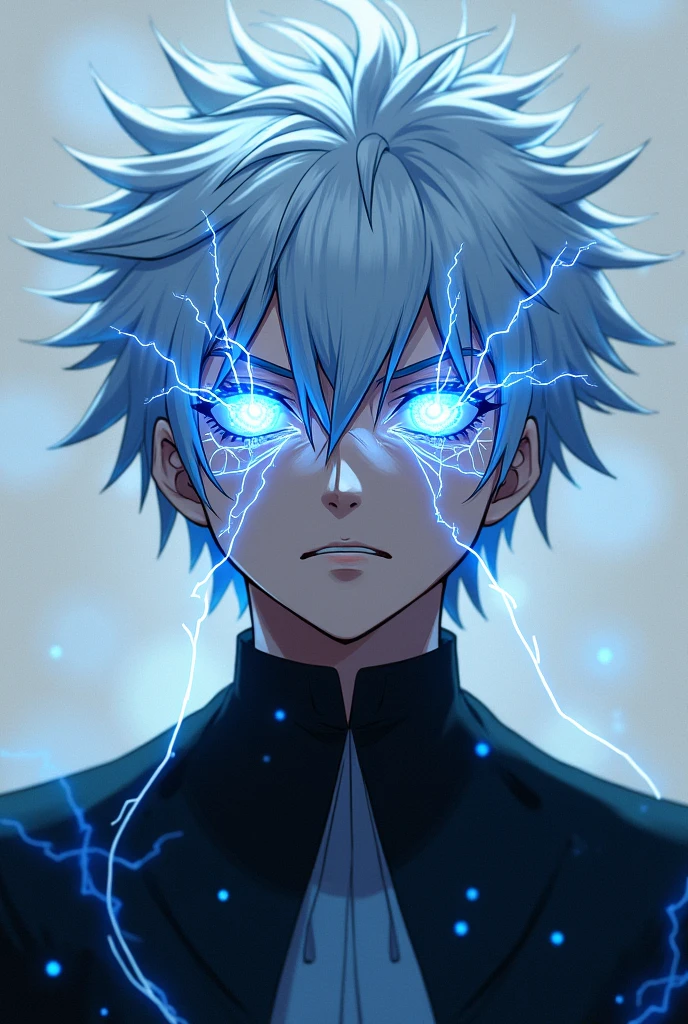 satoru gojo: Bright blue eyes with glowing lines that move like lightning when he uses his powers.
