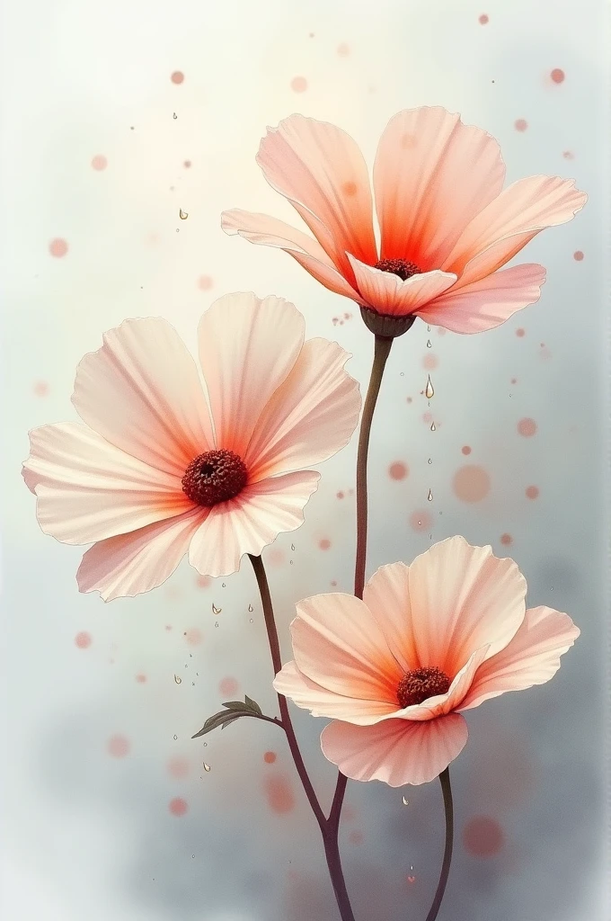 

Depict dead, delicate, almost translucent, watercolor flowers with drops of water falling from them. The delicate nature of the flowers and the water could symbolize the fragile and ephemeral nature of life, highlighting the beauty in its transience.
