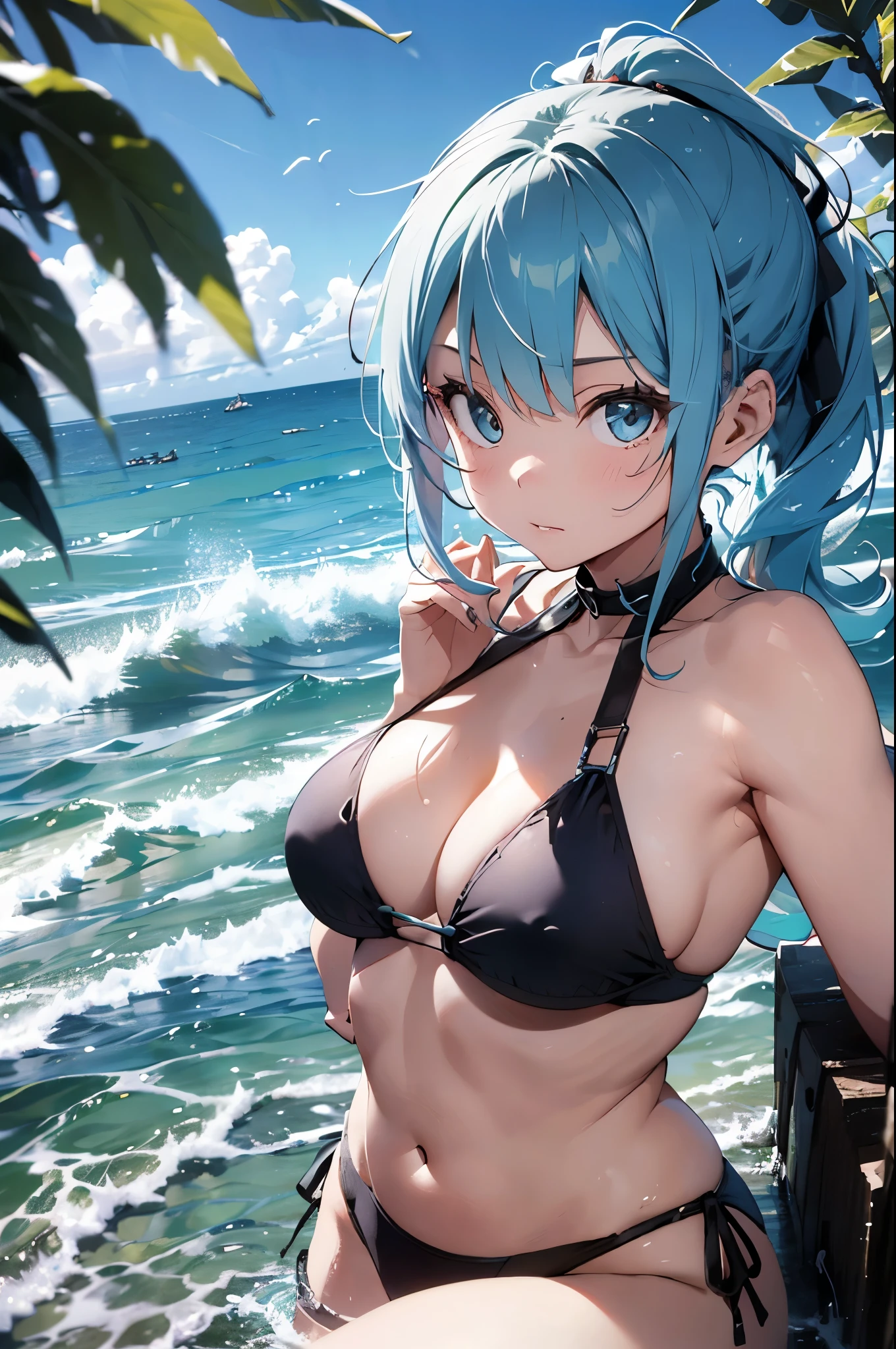 4K,8k,High resolution,
One beautiful young woman,Light blue hair、ponytail、
(Soft Saturation:1.3), (Fair skin:1.2),
(ultra-Detailed Background, Detailed Background), Bokeh,
break'Smiling portrait.,
When viewed from the front, The composition is symmetrical,
Looking straight at you with serious eyes,
break Swimwear, Strap Bikini, Center of chest,
Outdoor, Sea surface, null, sunlight,Summer beach, Sandy Beach,
Strong light, Front lighting,
(:1.3), (Cowboy Shot:1.2),
Front brake angle,
View your viewers,
Dynamic pose,
sitting on the beach
Seaweed、Seaweed、Seaweed、Seaweed、Seaweed、Seaweed、Seaweed、