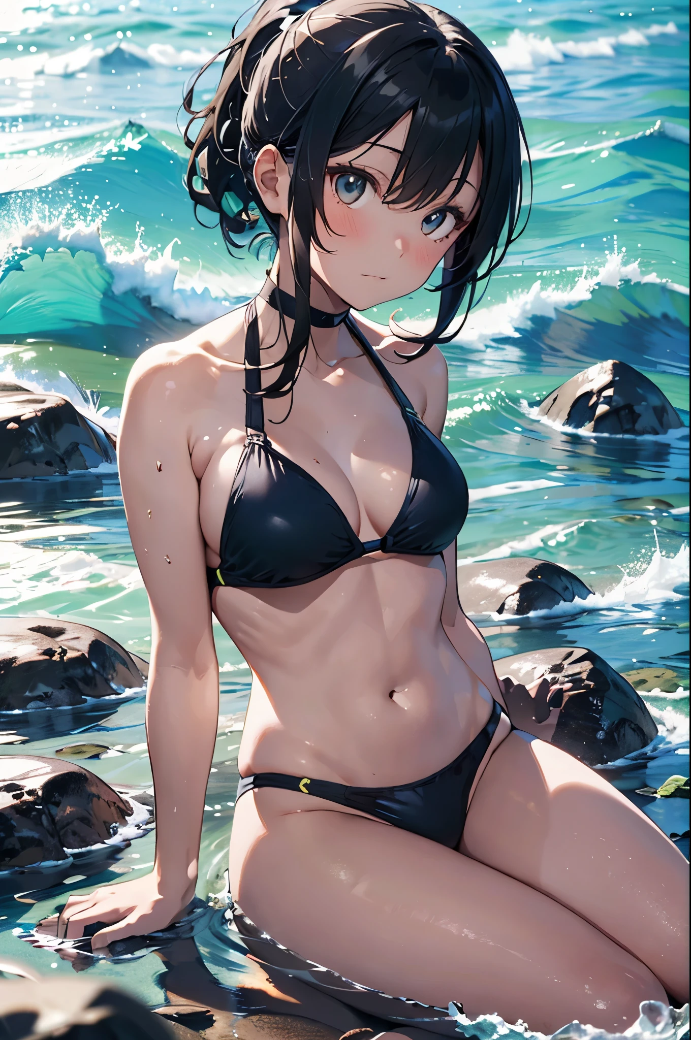 4K,8k,High resolution,
One beautiful young woman,Light blue hair、ponytail、
(Soft Saturation:1.3), (Fair skin:1.2),
(ultra-Detailed Background, Detailed Background), Bokeh,
break'Smiling portrait.,
When viewed from the front, The composition is symmetrical,
Looking straight at you with serious eyes,
break Swimwear, Strap Bikini, Center of chest,
Outdoor, Sea surface, null, sunlight,Summer beach, Sandy Beach,
Strong light, Front lighting,
(:1.3), (Cowboy Shot:1.2),
Front brake angle,
View your viewers,
Dynamic pose,
sitting on the beach
Seaweed、Seaweed、Seaweed、Seaweed、Seaweed、Seaweed、Seaweed、