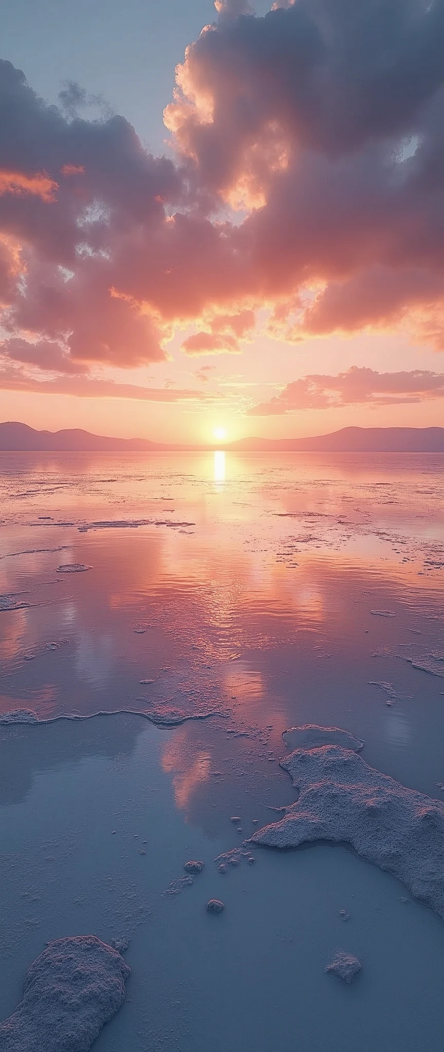 (masterpiece:1.2,Highest quality,Ultra-high resolution,Very detailed,Realistic,RAW Photos:1.2,Elaborate photos),8k,wallpaper,(Ray Tracing),Bolivia,Uyuni salt lake,The flattest place in the world,(A majestic salt lake,Drawing a beautiful and endless water surface,Diffuse reflection of light),(A photograph capturing the magnificent scenery reflected on the water's surface:2.0),Sunset