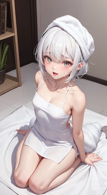Character Details:, - Gender: 1 Girl.
- Style: Anime, - Body Type: Attractive body, slim body, nice legs, slim tights, nice arms, nice shoulders. - Breast: (Small Breast:1.2), (Cleavage:1.3), (Nipple:1.1), (Slip Nipple:1.1), (Milk), (White Milk), (White Goo:1.1), (White Sticky Goo Over Body:1.1), (White Goo over Face:1.1), (Sticky Liquid on Breast:1.4),.
- Facial Feature: Beautiful, Gorgeous, ager, Fresh, Young.
- Expression: Shy, Pink Blush on Face, open mouth, Pink Tongue, Sexy Eyes, Sexy Look, (Sweating:1.4), Innocent Look, Tipsy. - Hairstyle: Blunt Bangs, Long Hair. - Hair Color: (White Hair:1.5), (Cute Short Hair:1.3),
- Clothing: (Short White Towel on Body:1.6),). - Body Pose: (Wide Kneel:1.3),(bend over:1.4), (sexy spread:1.4),. - Behaviour: Waiting, Want Something, Secretly.
- Accessories: Earrings, No Hair Accessories, Environmental Details:, - Setting: Bed Room., - Lighting: Natural Light., - Decoration: Modern Bed, Chair, Window, White Curtain, City View. Top view. pov, anime style, UHD, retina, masterpiece, accurate, anatomically correct, textured skin.