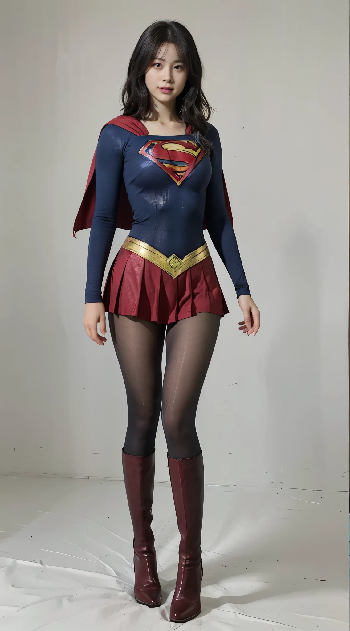 No background、(((Looking down、Looking down)))、(((Beautiful legs in black tights.)))、(((Legally express the beauty of your smile)))、((((Make the most of your original images)))、(((Supergirl Costume)))、(((Beautiful short bob hair)))、(((suffering)))、(((Please wear black tights....、Wear red boots)))、((Best image quality、8k))、((Highest quality、8k、masterpiece:1.3))、(((Preserve background )))、Sharp focus:1.2、Beautiful woman with perfect figure:1.4、Slim Abs:1.2、Wet body:1.5、Highly detailed face and skin texture、8k