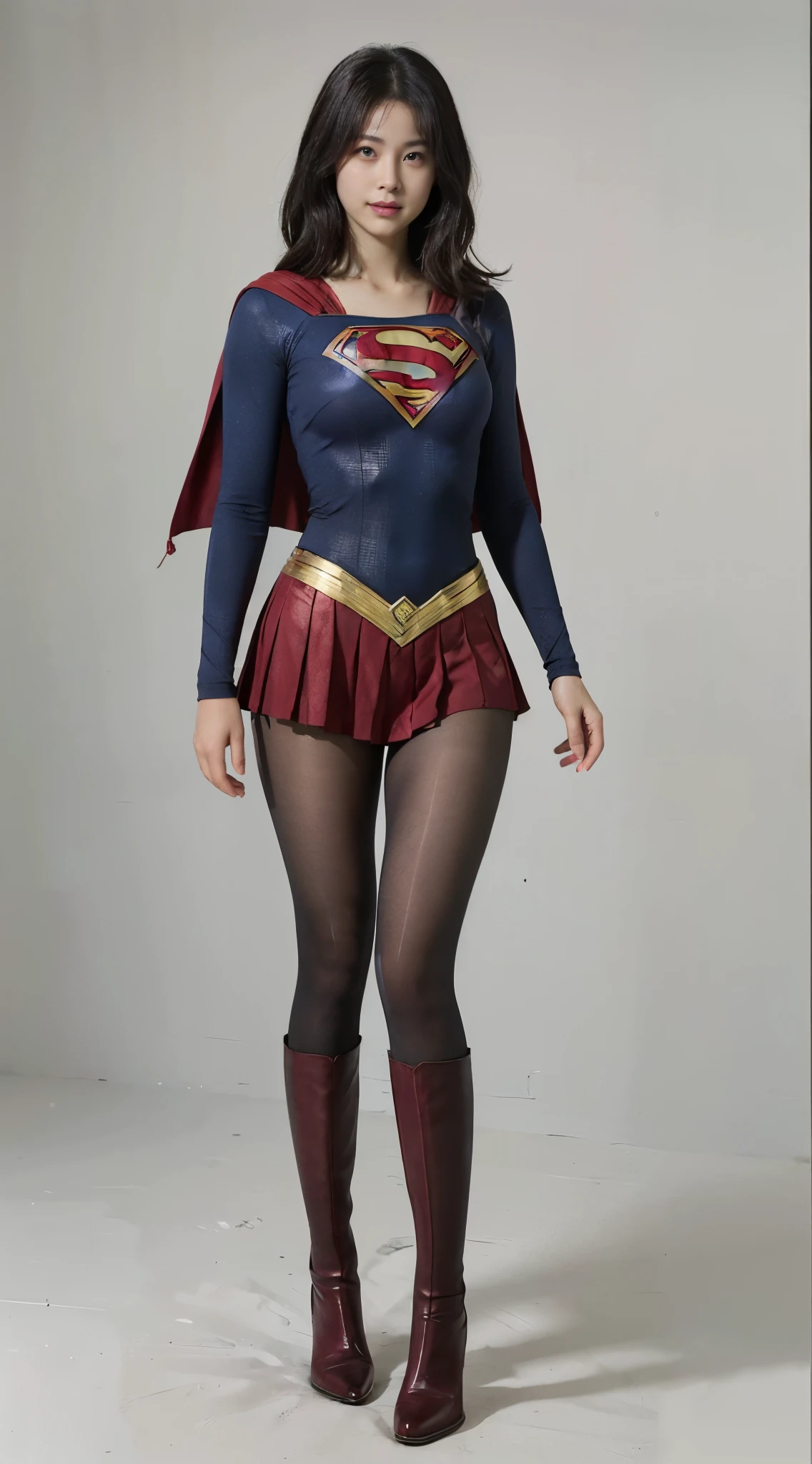 No background、(((Looking down、Looking down)))、(((Beautiful legs in black tights.)))、(((Legally express the beauty of your smile)))、((((Make the most of your original images)))、(((Supergirl Costume)))、(((Beautiful short bob hair)))、(((suffering)))、(((Please wear black tights....、Wear red boots)))、((Best image quality、8k))、((Highest quality、8k、masterpiece:1.3))、(((Preserve background )))、Sharp focus:1.2、Beautiful woman with perfect figure:1.4、Slim Abs:1.2、Wet body:1.5、Highly detailed face and skin texture、8k