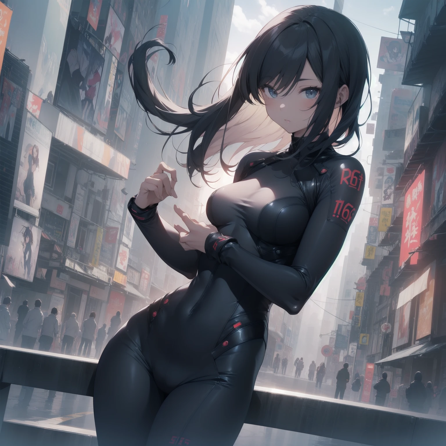 ultra-absurdres-Top quality by artist God, ultra-detailed, high resolution, anime moe artstyle, best anime 8k konachan wallpaper, pixiv contest winner, pool:2810, perfect anatomy,break, 1girl, (Please draw a girl dynamic action sleepily to skyscraper alone. )break,(Solo,little female, 16-year-old:1.3),Full limbs, complete fingers, cyberpunk, (very short hair), pixie cut, large breasts, groin, butt, small black eyes, beautiful detailed eyes, well-proportioned iris and pupils, expressive eyes, highres detailed hair, expressionless , bodysuit, plugsuit, (Detailed Lighting), (Detailed background), in the cityscape. break,super detailed skin, Best cinematic lighting powered by famous artist, 8k,sexual illustration,photoshop_(medium),very aesthetic,break,((artist:izumi_tsubasu )), artist:clamp ,artist:carnelian ,artist:kantoku ,
