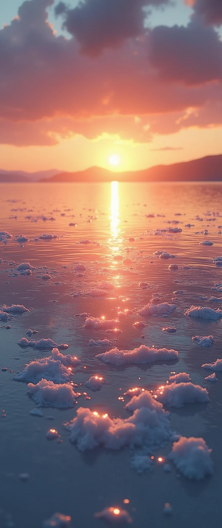 (masterpiece:1.2,Highest quality,Ultra-high resolution,Very detailed,Realistic,RAW Photos:1.2,Elaborate photos),8k,wallpaper,(Ray Tracing),Bolivia,Uyuni salt lake,The flattest place in the world,(A majestic salt lake,Drawing a beautiful and endless water surface,Diffuse reflection of light),(A photograph capturing the magnificent scenery reflected on the water's surface:2.0),Asahi,The beautiful sun reflected on the water surface