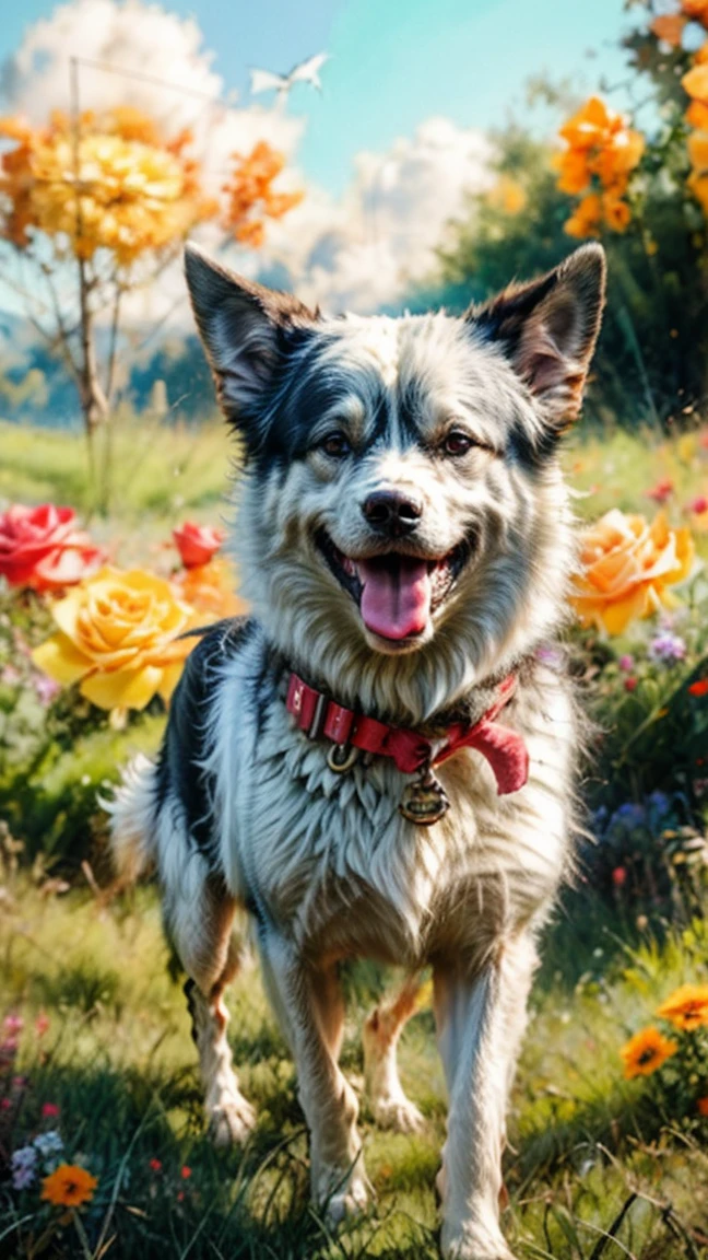 A 3D animation concept art of an American Eskimo Dog with a huge smile, depicted in a field of beautifully colored wildflowers. The scene should be highly detailed and photorealistic, rendered with exquisite detail using Canon EOS and Sigma Art Lens 35mm F1.4. The dog should have a cute and lovely expression, with its mouth open in a huge smile. The fur should be rendered realistically, capturing every strand and texture. Utilize cinematic lighting to enhance the mood, casting soft, natural light over the scene. The roses should be vibrant and colorful, surrounding the dog in a picturesque setting. Render the scene in high quality, 16K resolution, ensuring ultra-realistic detail and realism. Use Unreal Engine and Octane Render for the animation, bringing the scene to life with dynamic movement and depth.
(Dramatic Lighting, Photography, 3D Illustration, Vibrant Colors, Exquisite Detail, Award Winning, Stunning) epiCPhoto