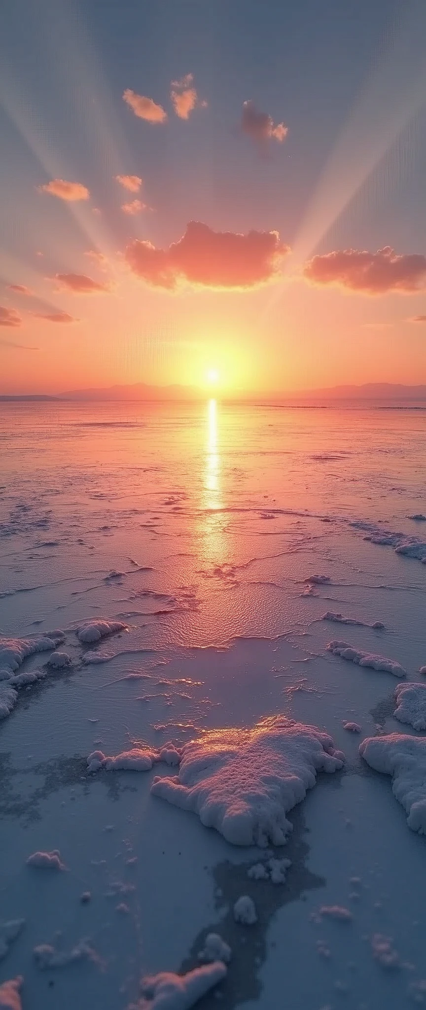 (masterpiece:1.2,Highest quality,Ultra-high resolution,Very detailed,Realistic,RAW Photos:1.2,Elaborate photos),8k,wallpaper,(Ray Tracing),Bolivia,Uyuni salt lake,The flattest place in the world,(A majestic salt lake,Drawing a beautiful and endless water surface,Diffuse reflection of light),(A photograph capturing the magnificent scenery reflected on the water's surface:2.0),sunrise,The beautiful sun reflected on the water surface