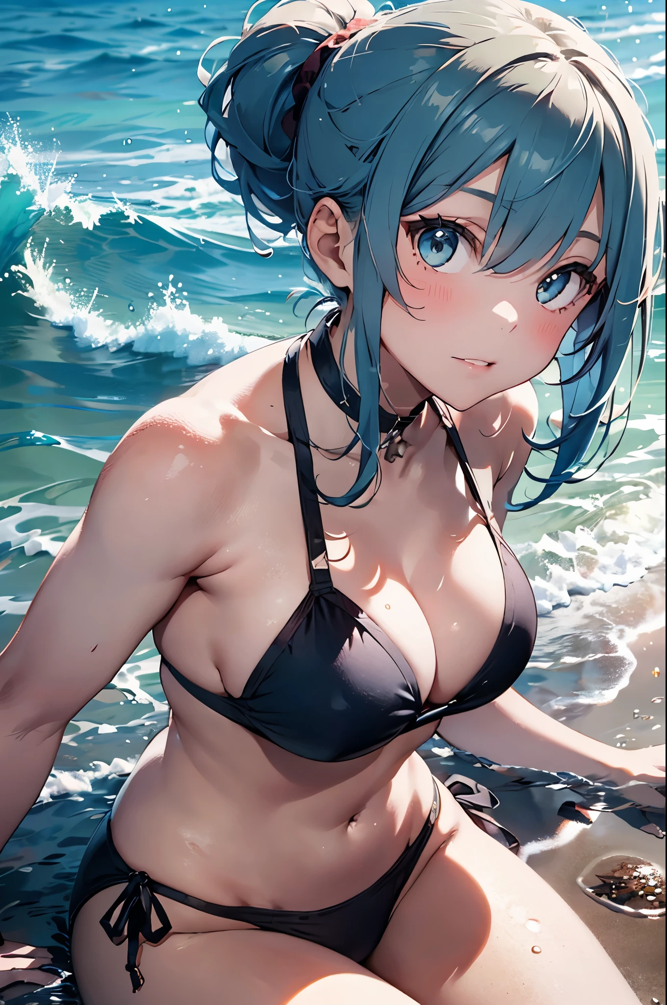 4K,8k,High resolution,
One beautiful young woman,Light blue hair、ponytail、
(Soft Saturation:1.3), (Fair skin:1.2),
(ultra-Detailed Background, Detailed Background), Bokeh,
break'Smiling portrait.,
When viewed from the front, The composition is symmetrical,
Looking straight at you with serious eyes,
break Swimwear, Strap Bikini, Center of chest,
Outdoor, Sea surface, null, sunlight,Summer beach, Sandy Beach,
Strong light, Front lighting,
(:1.3), (Cowboy Shot:1.2),
Front brake angle,
View your viewers,
Dynamic pose,
sitting on the beach
Seaweed、Seaweed、Seaweed、Seaweed、Seaweed、Seaweed、Seaweed、