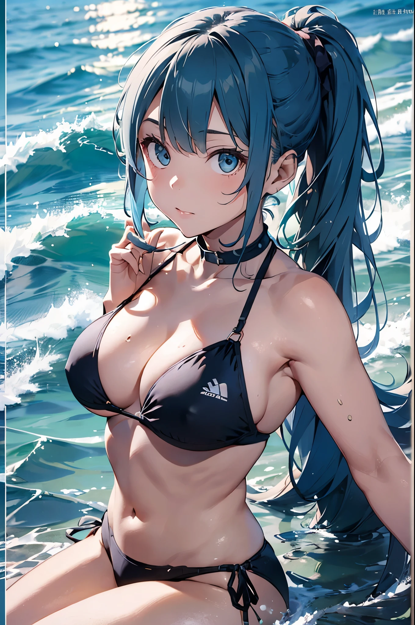 4K,8k,High resolution,
One beautiful young woman,Light blue hair、ponytail、
(Soft Saturation:1.3), (Fair skin:1.2),
(ultra-Detailed Background, Detailed Background), Bokeh,
break'Smiling portrait.,
When viewed from the front, The composition is symmetrical,
Looking straight at you with serious eyes,
break Swimwear, Strap Bikini, Center of chest,
Outdoor, Sea surface, null, sunlight,Summer beach, Sandy Beach,
Strong light, Front lighting,
(Teen:1.3), (Cowboy Shot:1.2),
Front brake angle,
View your viewers,
Dynamic pose,
sitting on the beach
Seaweed、Seaweed、Seaweed、Seaweed、Seaweed、Seaweed、Seaweed、