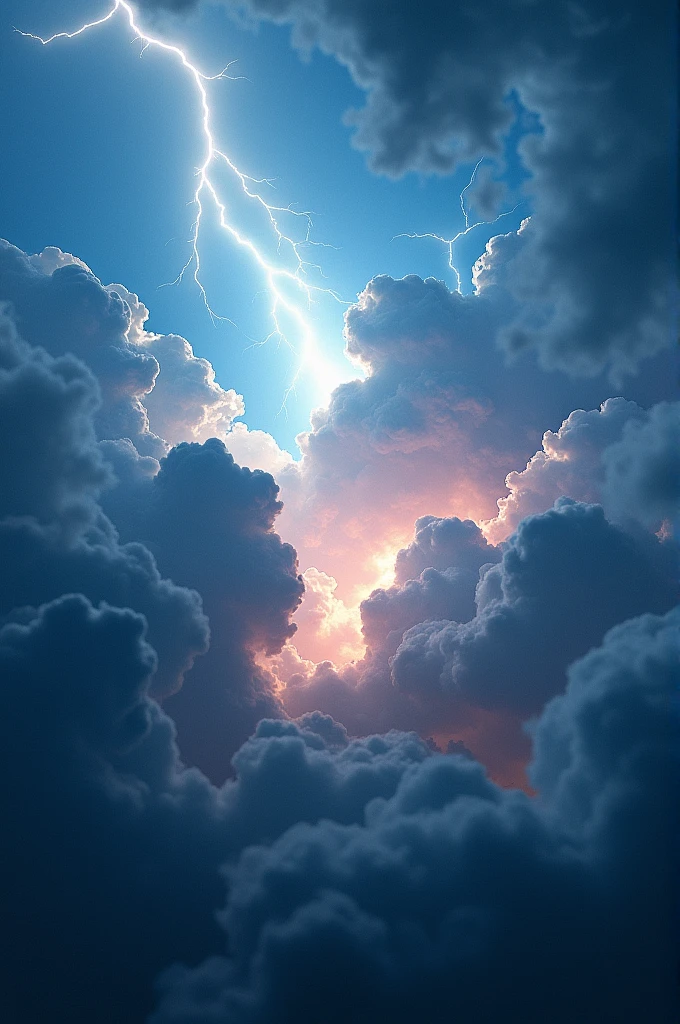 Make an image of clouds meetings and sparking a sky light 